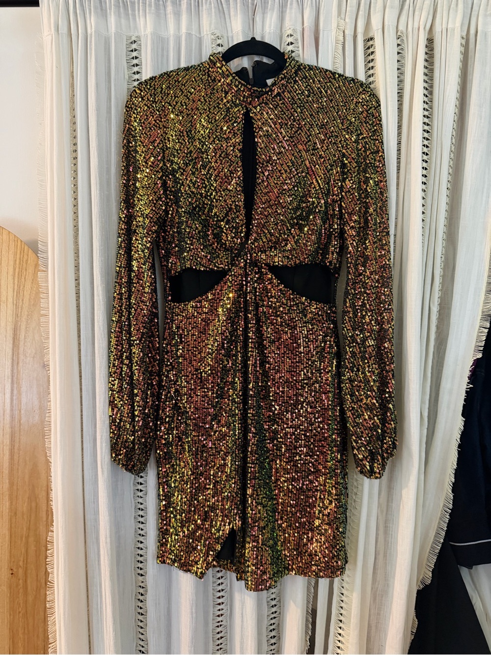Selfie Leslie Iridescent Gold Sequin Long-Sleeve Mini Dress